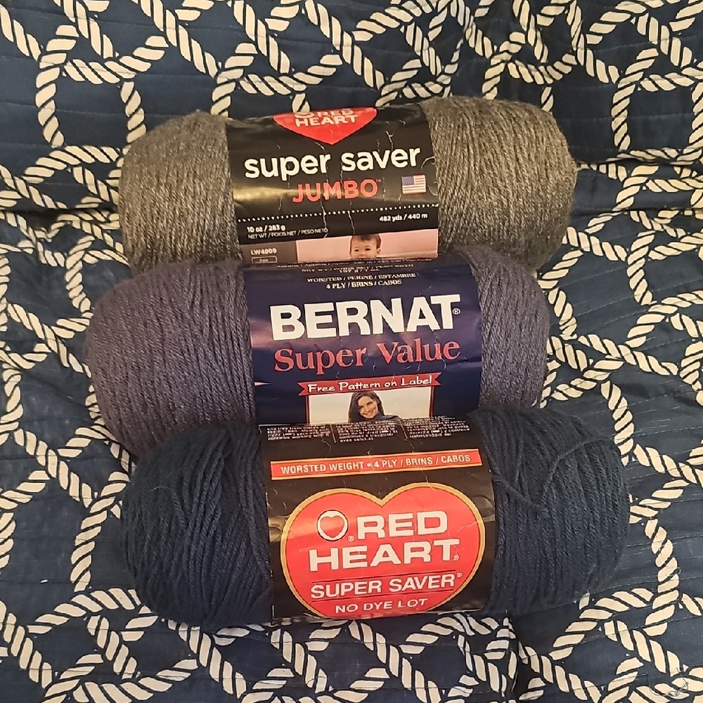 Red Heart and Bernat Yarn Bundle - Gray and Blue